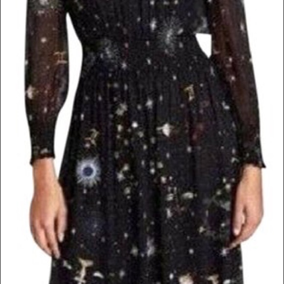 RARE Zara Astrology Midi Dress long sleeve navy dress unlined smocked sleeves - Picture 10 of 12